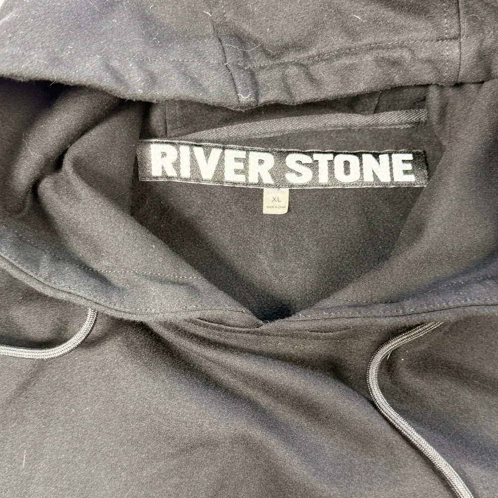 RIVER STONE Black Heavyweight Streetwear Hoodie Side Zip Vents Structured Fit XL